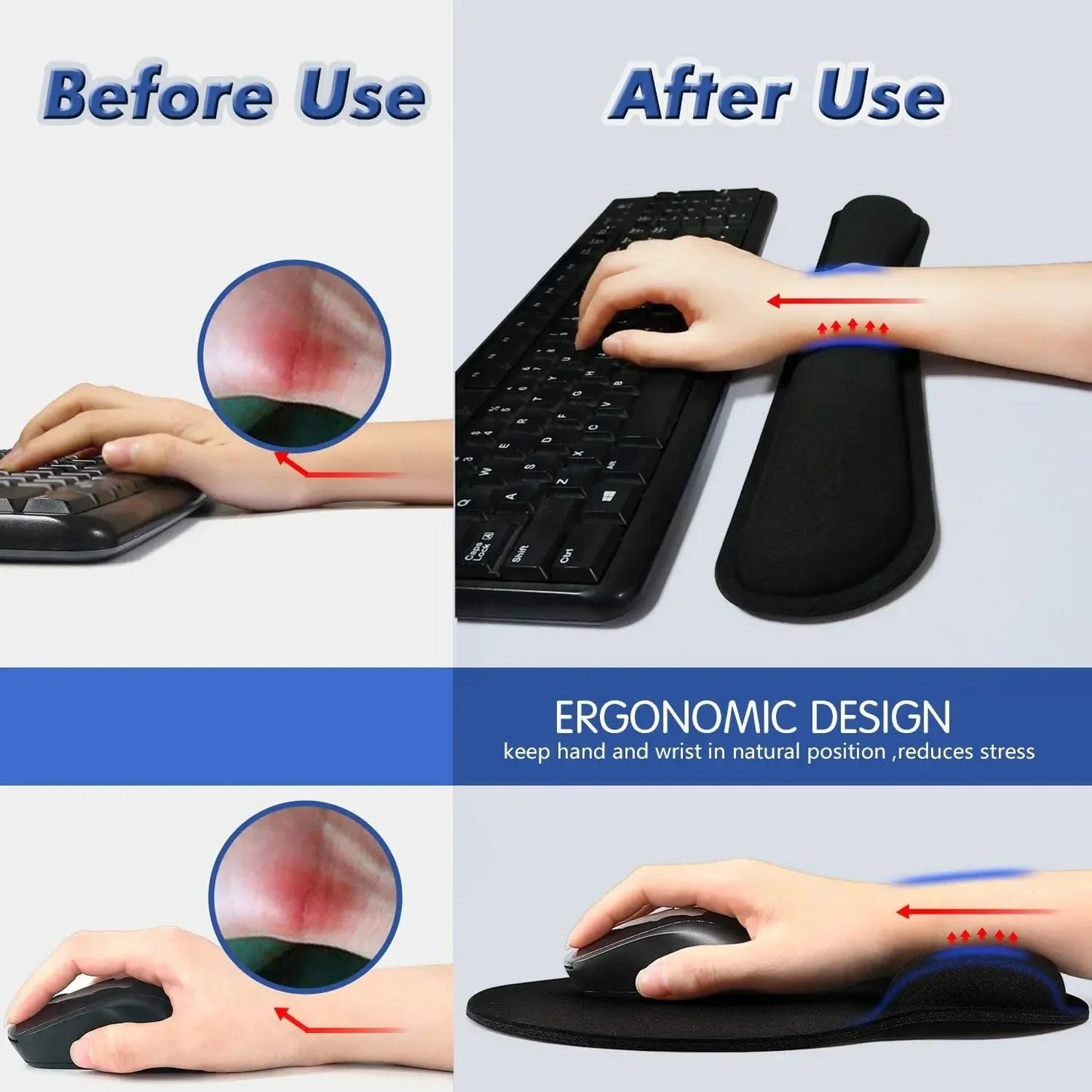 Ergonomic Mouse Pad with Wrist Rest - Non-Slip Base for Office & Gaming